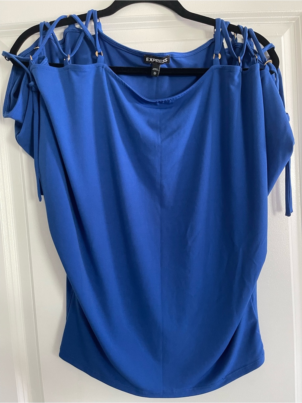 Express Blue Cold-Shoulder Tank with Braided Strap Detail